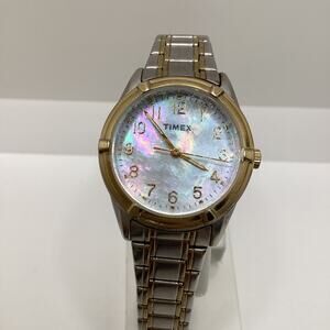 Timex Easton Womens Two Tone Fashion Watch With Pearl Style Dial New Battery